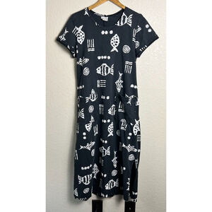 Donna Vintage USA 90s Beachy Art to Wear All over Fish Maxi Shirt Dress M